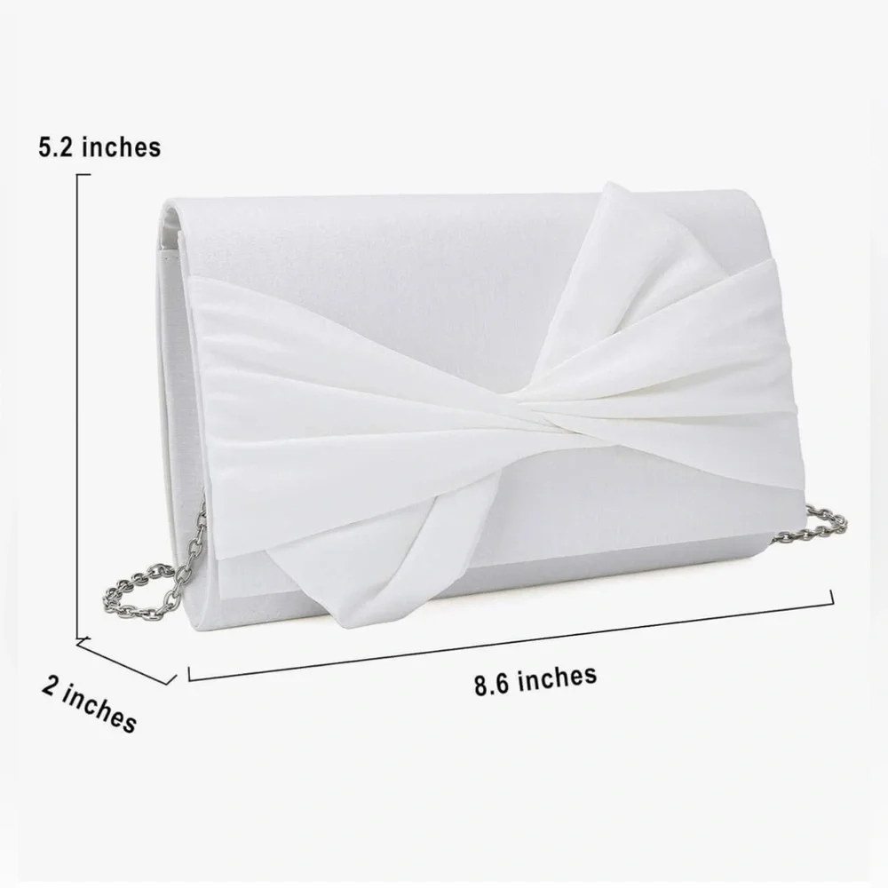 Satin Evening Bag Bow Flap Clutch Purse Crossbody Bag White Formal Bag
